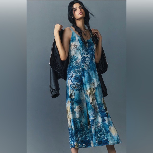 Anthropologie Pilcro Sleeveless 90's Charmed Grunge Midi Dress Blue Size  Medium